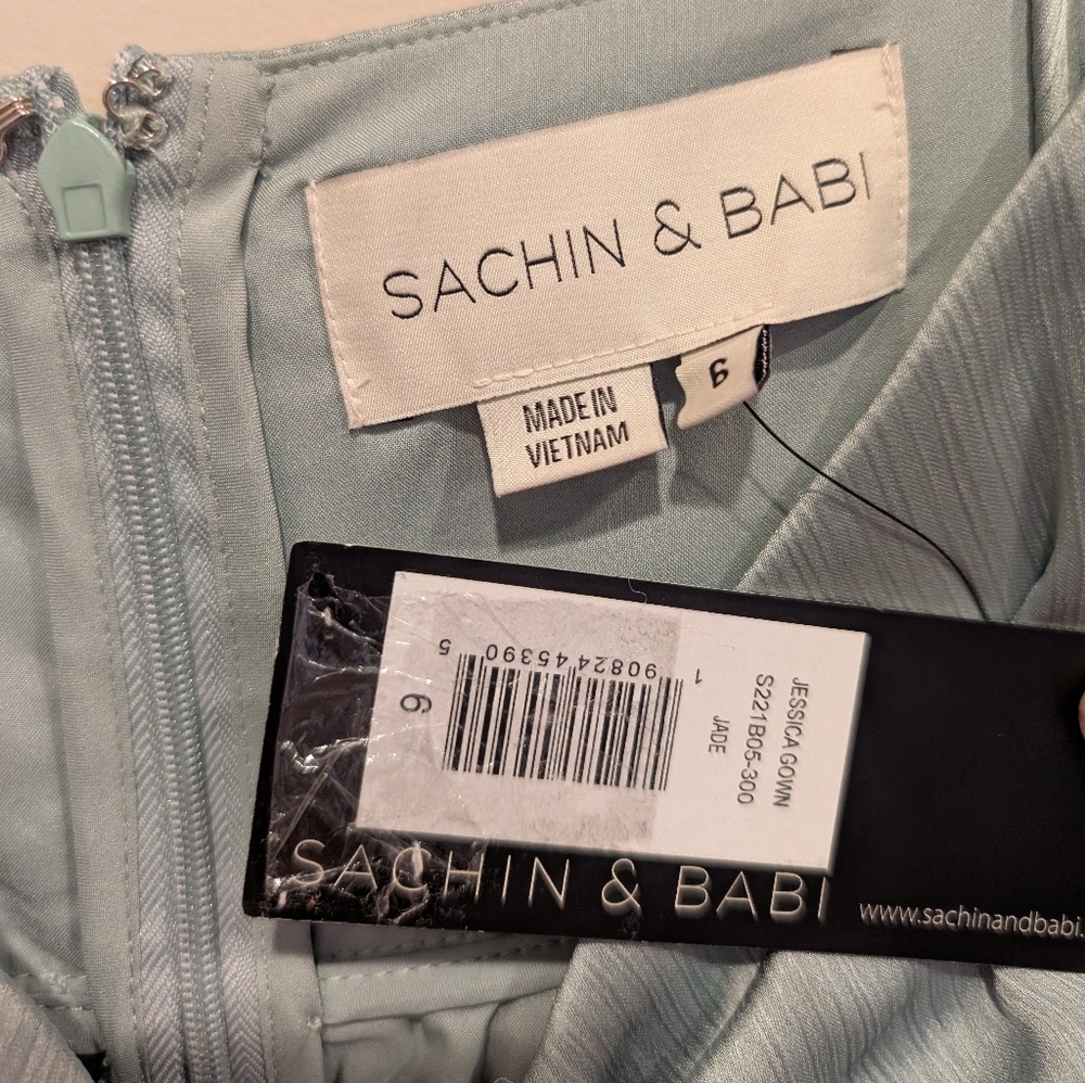 BHLDN Sachin & Babi Jessica Crinkled Georgette Deep Jade Gown Size 6 - Picture 7 of 8